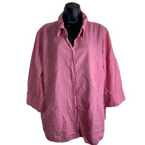 Butterfly Blouse Women Plus Size 26/28W 3X 3/4 Sleeve Pink Mauve Striped Collar